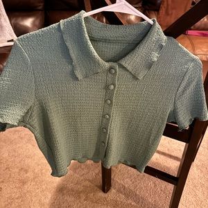 Grayish-green button up top
